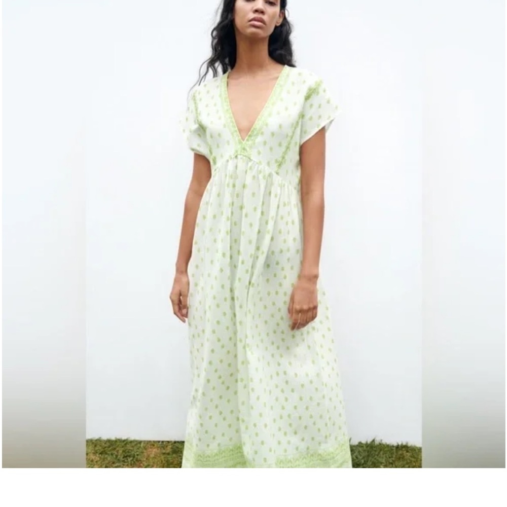 Zara Light Green Floral Maxi Dress
